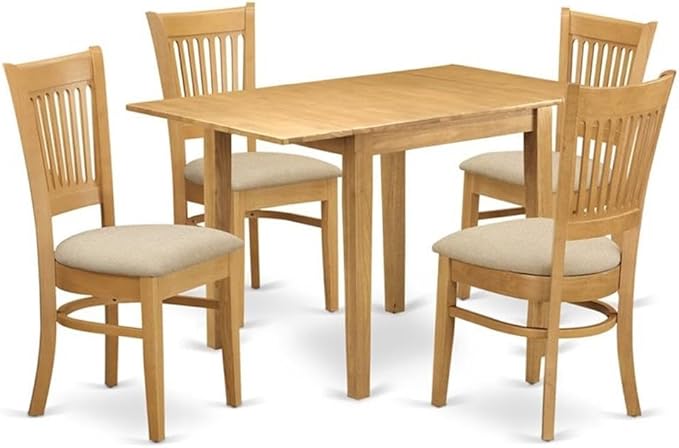 East West Furniture NDVA5-OAK-C 5 Piece Kitchen Table & Chairs Set Includes a Rectangle Dining Room Table with Dropleaf and 4 Linen Fabric Upholstered Chairs, 30x48 Inch, Oak