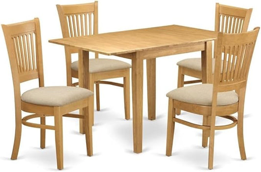 East West Furniture NDVA5-OAK-C 5 Piece Kitchen Table & Chairs Set Includes a Rectangle Dining Room Table with Dropleaf and 4 Linen Fabric Upholstered Chairs, 30x48 Inch, Oak