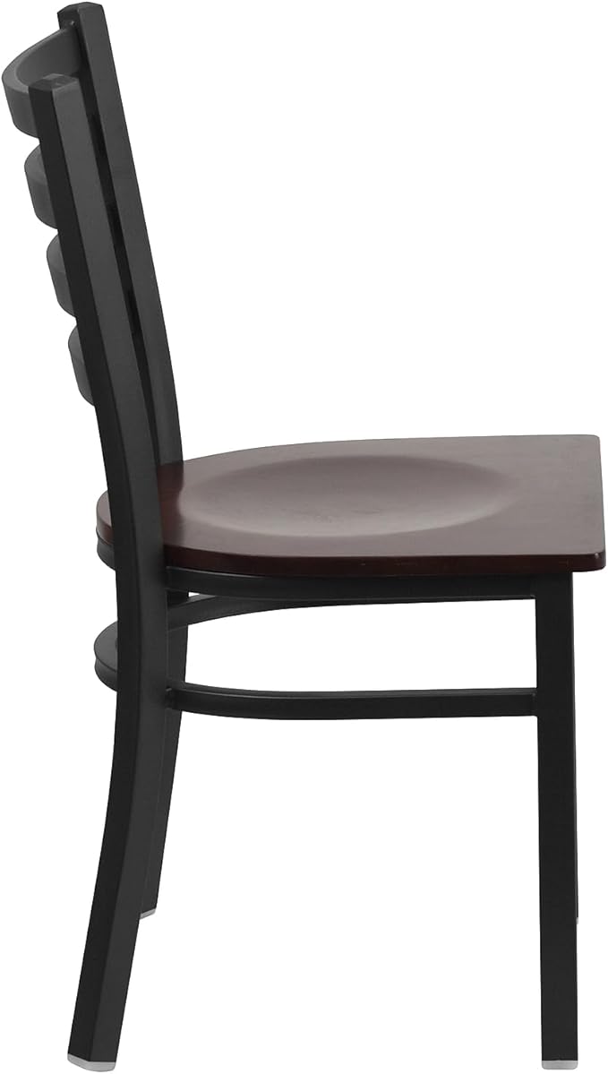Flash Furniture 2 Pack HERCULES Series Black Ladder Back Metal Restaurant Chair - Walnut Wood Seat