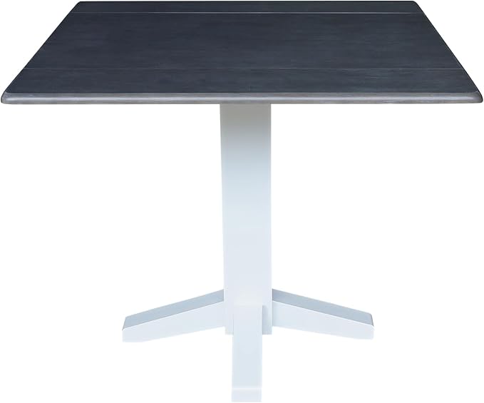 Solid Wood 36" Square Dual Drop Leaf Dining Table, White/Heather Gray