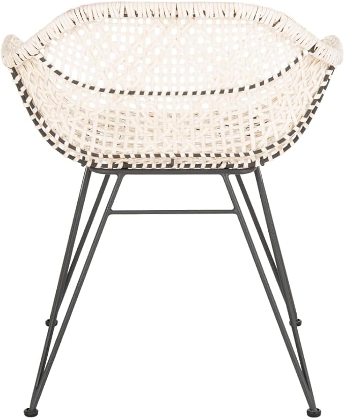 Safavieh Home Jadis White and Dark Grey Leather Woven Dining Chair, Set of 2