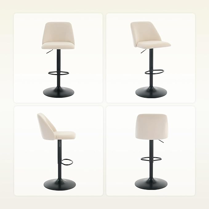 COLAMY Adjustable Fabric Bar Stools,360° Modern Swivel Counter Height Chairs with Soft Cushioned Seat & Stable Metal Base for Dining Room & Kitchen Island,Set of 2,250LBS