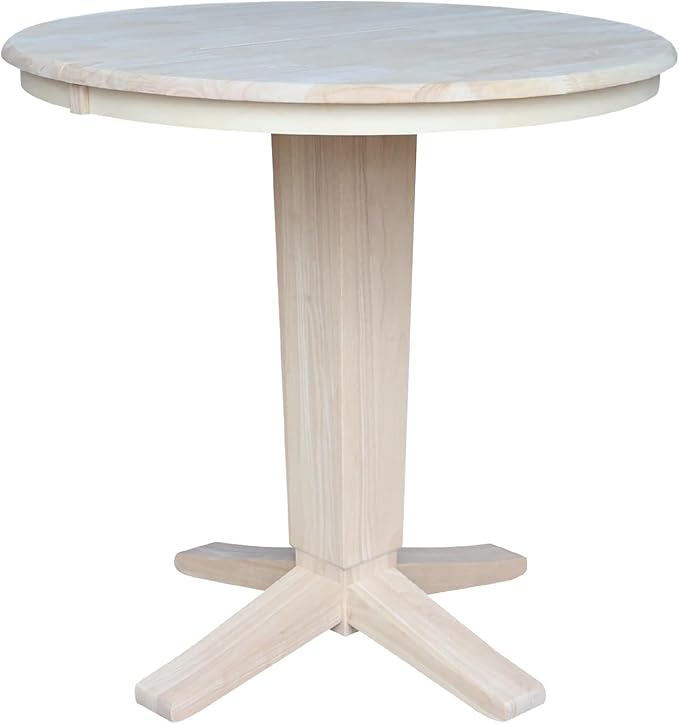 IC INTERNATIONAL CONCEPTS 36" Soild Wood Round Top Pedestal Counter Height Dining Table with 12 in Leaf