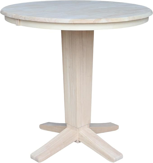 IC INTERNATIONAL CONCEPTS 36" Soild Wood Round Top Pedestal Counter Height Dining Table with 12 in Leaf