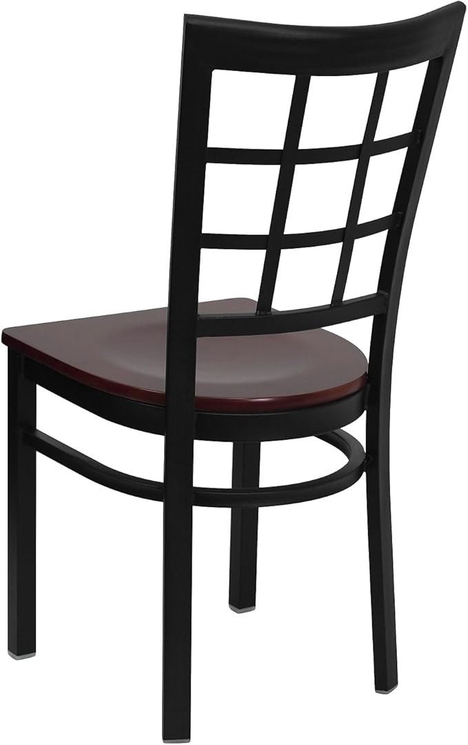 Flash Furniture 2 Pk. HERCULES Series Black Window Back Metal Restaurant Chair - Mahogany Wood Seat