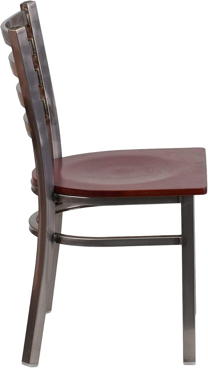 Flash Furniture 2 Pk. HERCULES Series Clear Coated Ladder Back Metal Restaurant Chair - Mahogany Wood Seat