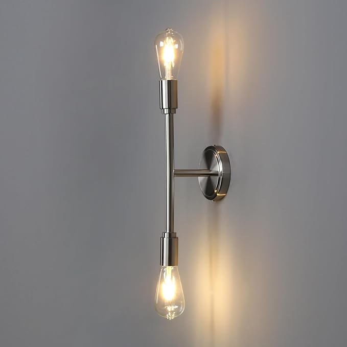 Phansthy Wall Sconces Set of Two, Modern Sconces Wall Lighting Fixtures, 2-Light Bathroom Light Over Mirror, Indoor Ceiling Light/Wall Light for Bedroom, Living Room (Brushed 2 Pack)