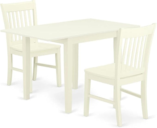 East West Furniture NDNO3-LWH-W 3 Piece Dining Room Table Set Contains a Rectangle Kitchen Table with Dropleaf and 2 Dining Chairs, 30x48 Inch, Linen White