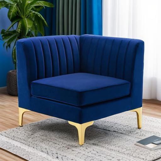 Modway Triumph Channel Tufted Performance Velvet Sectional Sofa Corner Chair, Navy, 31.5 x 31.5 x 30.5
