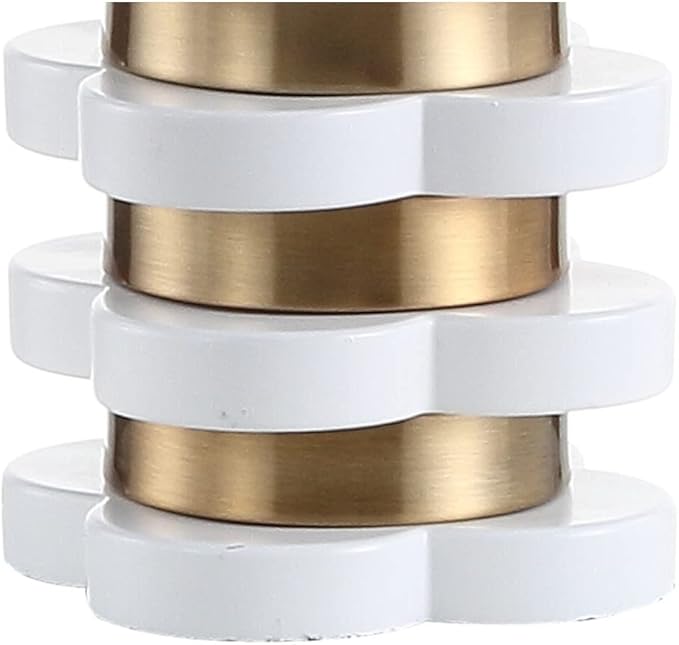 JONATHAN Y 26.5" Brass Gold Quatrefoil Striped Resin LED Table Lamp, Contemporary Glam Bedside Lamp for Living Room Bedroom, White Linen Drum Shade, LED Bulb Included JYL1010A