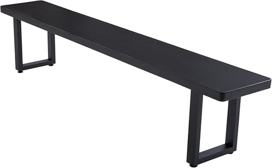 70in Black Solid Wood Dining Bench - Sturdy Metal Legs & Rounded Safety Corners | Modern Indoor Kitchen Bench for Dining Room & Entryway