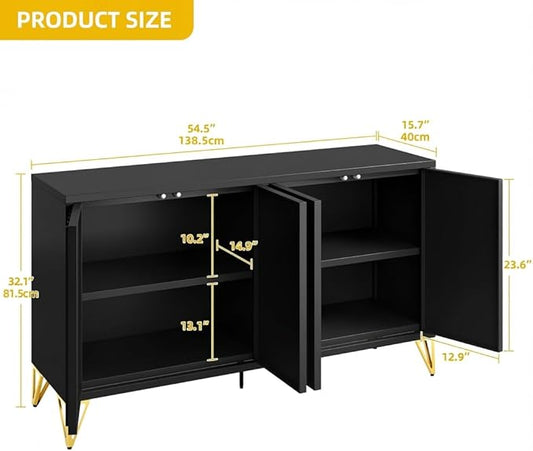 DWVO Modern Kitchen Storage Cabinet with Adjustable Shelves, 55" Sideboard Buffet Cabinet with Storage for Hallway, Kitchen or Living Room, Black