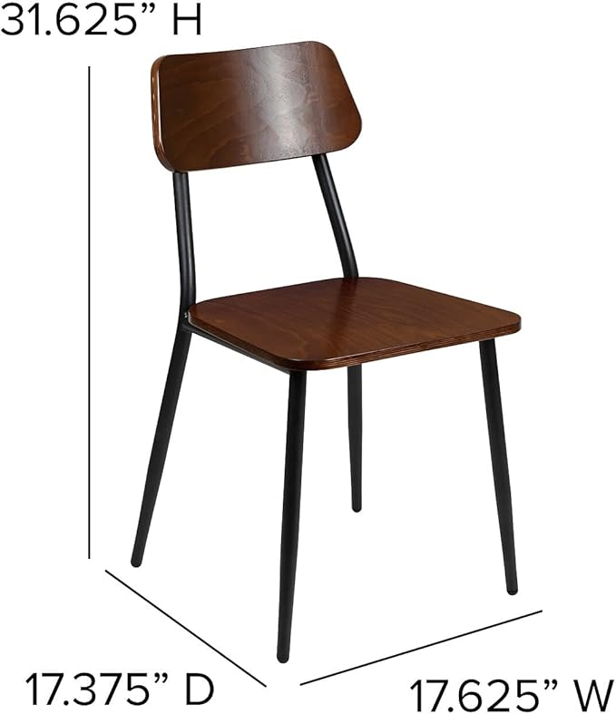Flash Furniture Lincoln Stackable Industrial Dining Chair with Gunmetal Steel Frame and Rustic Wood Seat, Set of 2