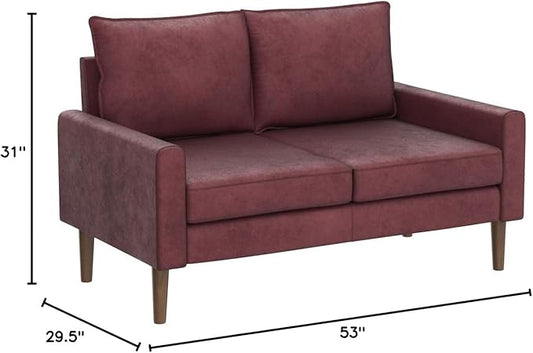 Container Furniture Direct Petit Mid Century Modern Velvet Loveseat for Small Spaces, Upholstered 2 Seater Couch for Living Room and Bedroom, Easy Assembly, Ruby