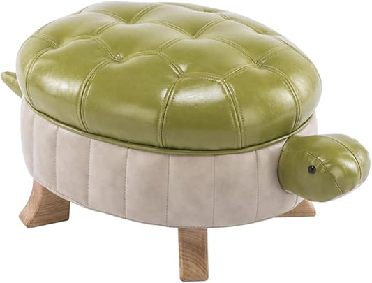 Animal Ottoman Footstool, Turtle Sofa Stool, PU Leather Upholstered Wood Ottoman Foot Stool (Color : Green-S)