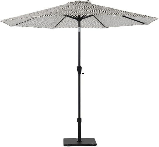 Tempera Striped Patio Umbrellas Outdoor Table Market Umbrellas with Crank & Pust Button Tilt|Auto-Tilt, 8 Steel Ribs, High Color-Fastness Canopy