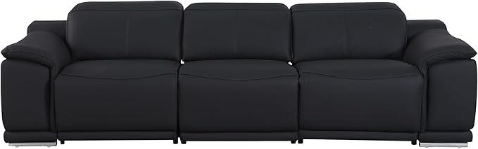 BlackJack Furniture Venice Top Grain Italian Leather Dual Power Recliner Sofa - 107" Theater Seating Modern Couch for Living Room Apartment Lounge Home with Adjustable Headrests & USB Port, Black