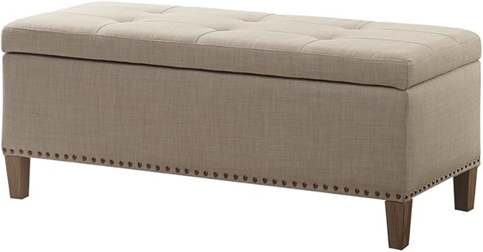 Madison Park Entryway Accent Bench for Living Room Flip Top Storage Bench Ottoman, Nailhead Trim, Tufted Padded Top, Modern Bed End Bench for Bedroom Storage Chest, Indoor Seating, 42"Wide, Light Grey