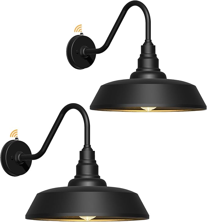18 Inch Large Barn Light Outdoor Gooseneck Lights 2-Pack, Waterproof and Rust-Resistant Dusk to Dawn Barn Light for Patio, Porch, Farmhouse, Gooseneck Lighting…