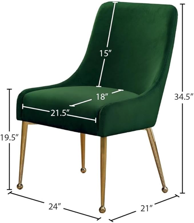 Meridian Furniture Owen Collection Modern | Contemporary Velvet Upholstered Dining Chair with Polished Gold Legs, Set of 2, 24" W x 21" D x 34.5" H, Green