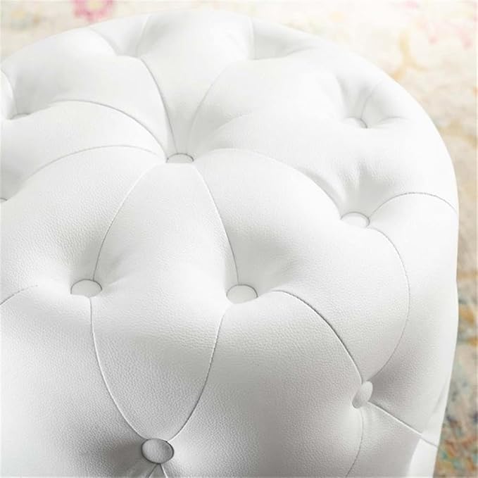 Modway EEI-3777-WHI Anthem Tufted Button Round Faux Leather Ottoman, White, Round Ottoman