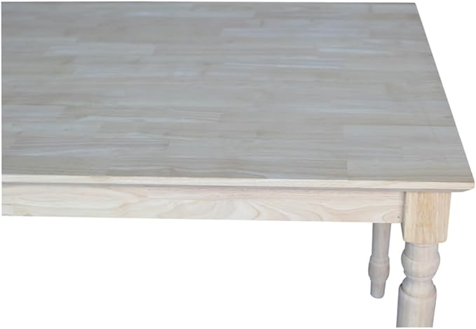 IC International Concepts, Solid Wood Top Table - Turned Legs, Solid Wood, Real Parawood, 30" W x 48" D x 30" H, Easy Assembly, DIY, Paint or Stain Your Way, Unfinished