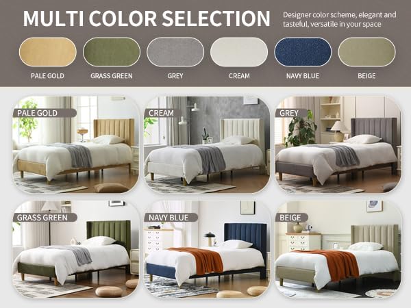YUHUASHI upholstered Platform Bed Frame/Twin Bed Frame/Modern Geometric Double-Wing Design headboard/Linen Fabric/Easy to Assemble no Noise (Beige, Twin)
