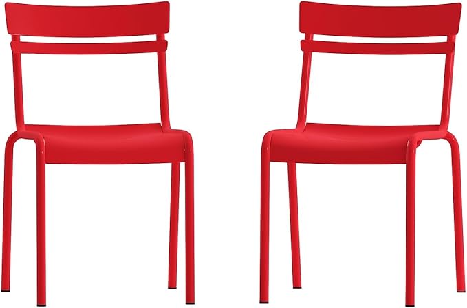 Flash Furniture Nash Commercial Grade Steel Stack Chair, Indoor-Outdoor Armless Chair with 2 Slat Back, Set of 2, Red