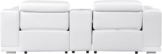 BlackJack Furniture Venice Top Grain Italian Leather Power Recline Loveseat Sofa - 93" Theater Seating Modern Couch for Living Room Apartment Lounge Home with Adjustable Headrests & USB Port, White