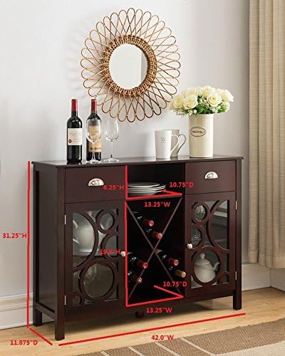 Kings Brand Jamestown Wood Buffet Server Storage Sideboard Wine Cabinet, Cherry