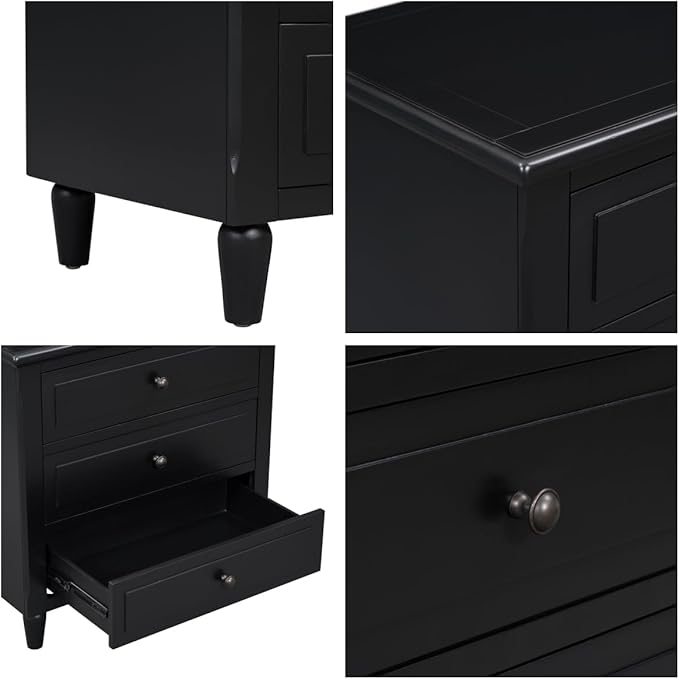 Nightstands with 3 Drawers for Bedroom, Modern Wood Bedside End Table
