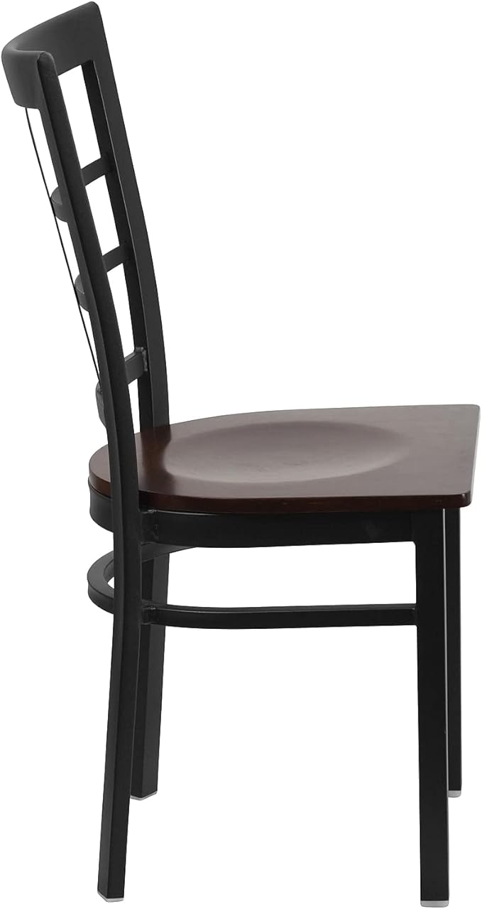 Flash Furniture 2 Pack HERCULES Series Black Window Back Metal Restaurant Chair - Walnut Wood Seat