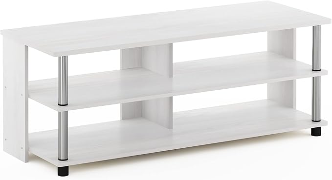 Furinno Sully 3-Tier Stand for TV up to 48 Inch, White Oak/Chrome
