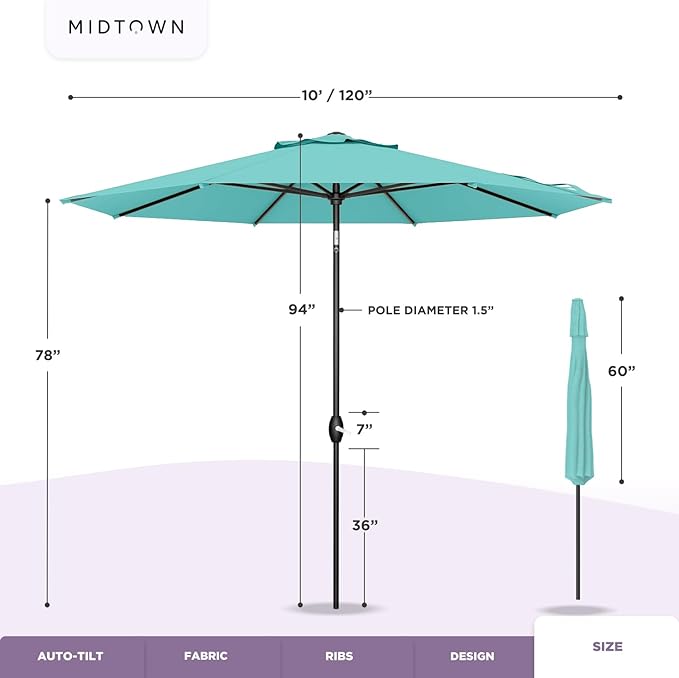 Midtown Umbrellas The Lean Patio Umbrella (Terylast Fabric - Textured Purple, 10 Foot)