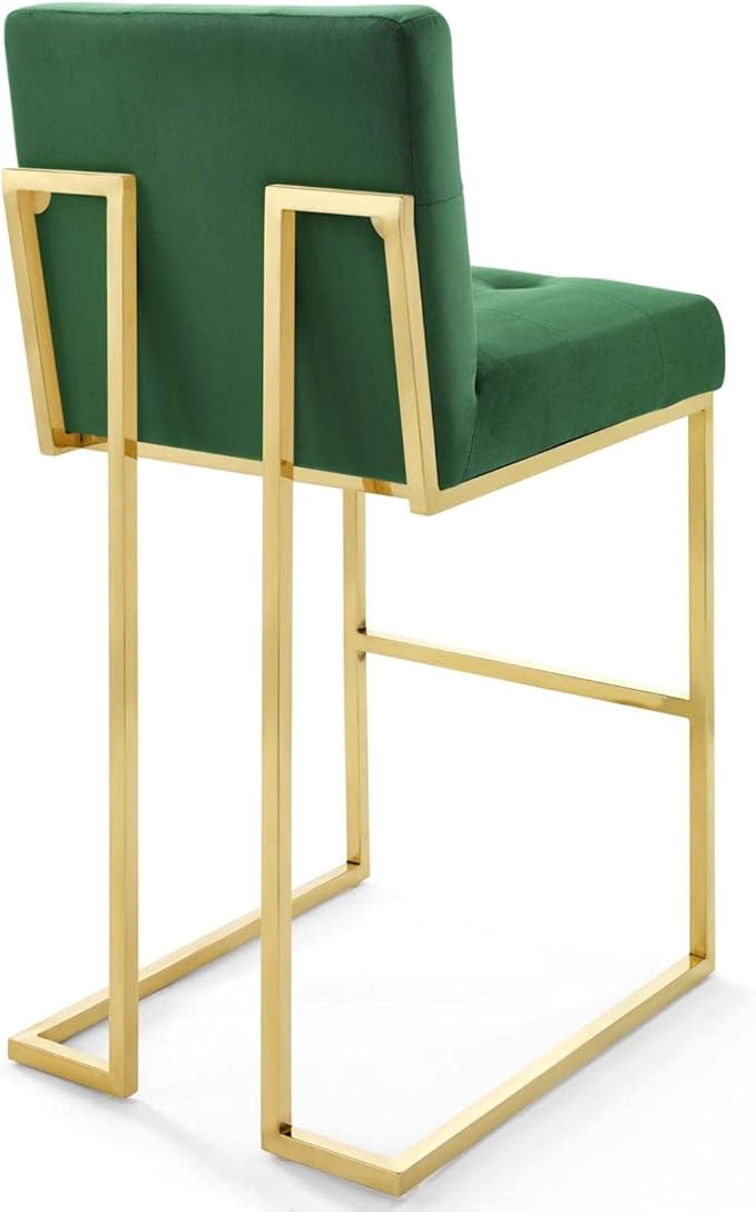 Modway Privy Gold Stainless Steel Performance Velvet Bar Stool, Emerald