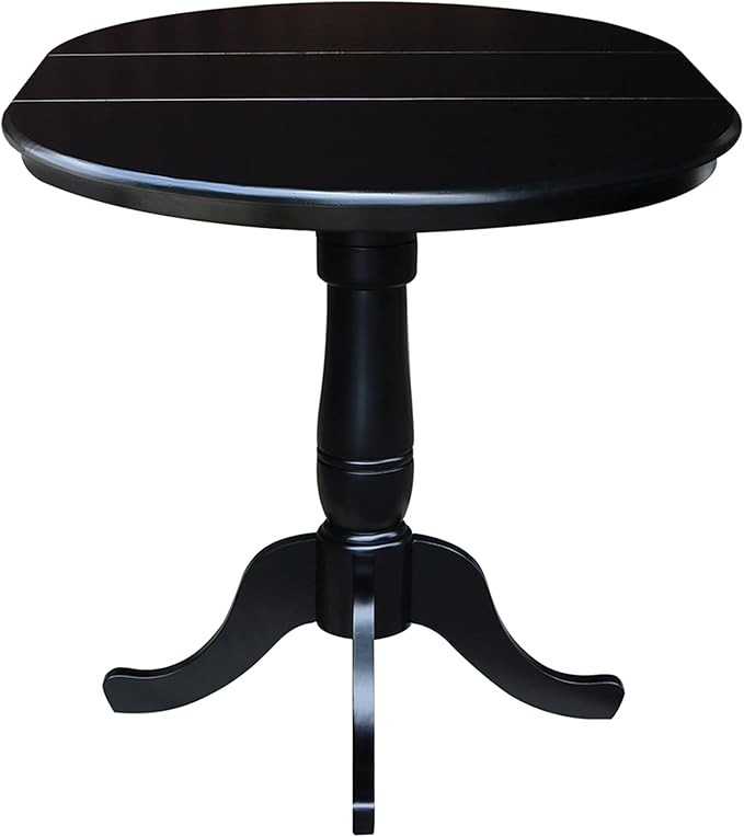 International Concepts 36-Inch Round Top Pedestal Table with 12-Inch Leaf, 36-Inch Counter Height, Black