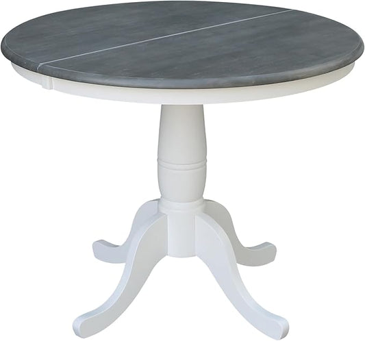 International Concepts 36" Wood Round Table with 12" Leaf in White/Heather Gray