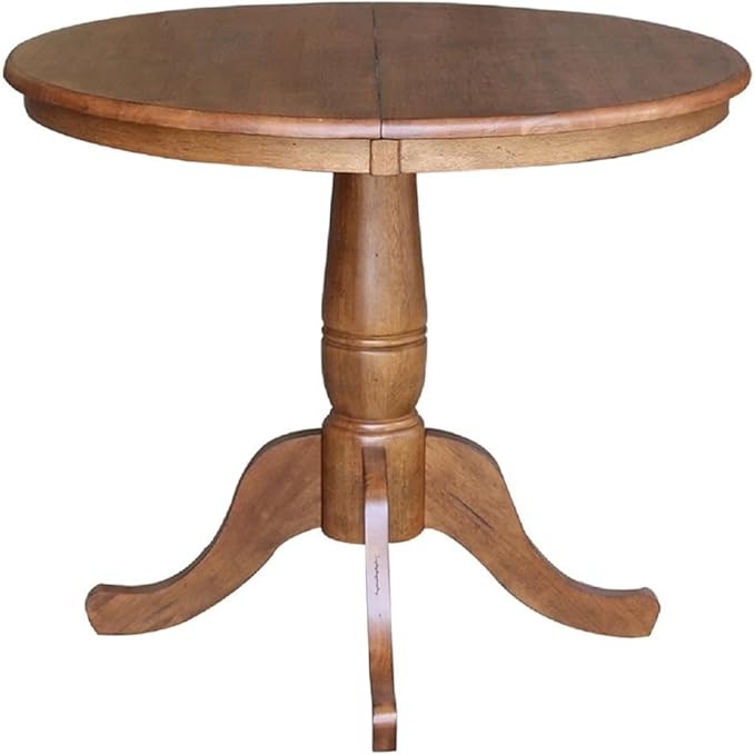 IC INTERNATIONAL CONCEPTS 36" Solid Wood Round Top Pedestal Table in Oak with 12" Leaf - 29.3" H