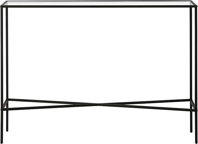 Henn&Hart 42" Glass Rectangular Console Table Entryway Table, Sofa Table for Entryway, Living Room, Couch, Hallway, or Office, Black