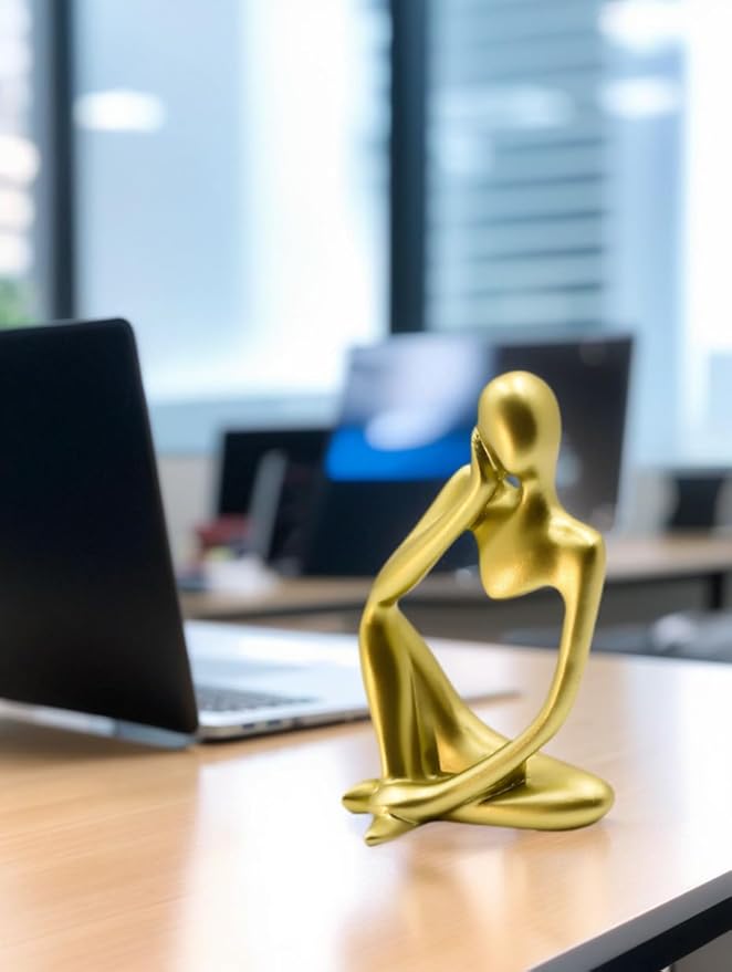 Gold Home Decor Thinker Statue Accents, Bookshelf Thinker Statue Office - Abstract Art Sculptures Coffee Table Figurine - Reading Minimalist for Coffee Table Desk for Living Room Office Bedroom (Gold)
