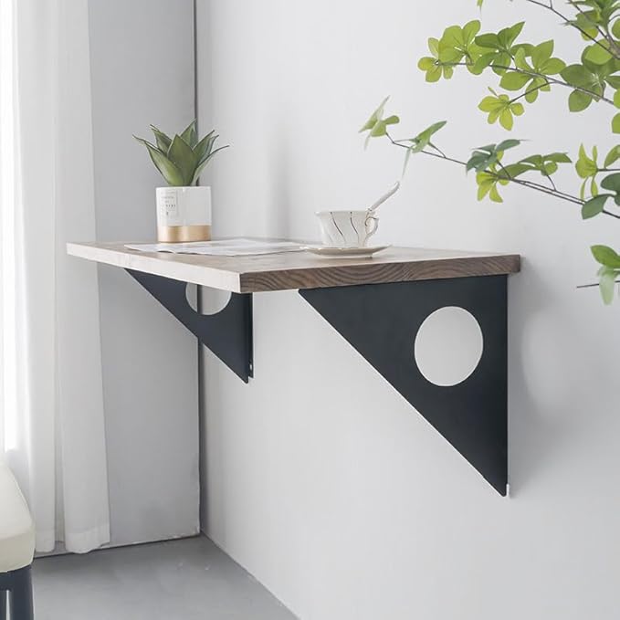Industrial Rustic Wall Mounted Table, Dining Table Desk, Soild Pine Wood Wall Mounted Bar Tables (Teak Color, 40" X 18")