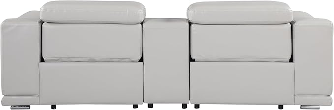 BlackJack Furniture Venice Top Grain Italian Leather Power Recline Loveseat Sofa - 93" Theater Seating Modern Couch for Living Room Apartment Home with Adjustable Headrests & USB Port, Light Grey