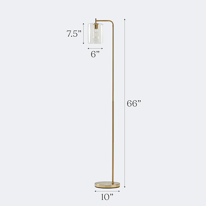 Brightech Elizabeth LED Floor lamp, Tall Lamp with Glass Shade & Edison Bulb, Industrial Lamp for Living Rooms & Offices, Vintage Standing Lamp for Bedroom in Farmhouse or Rustic Style - Gold