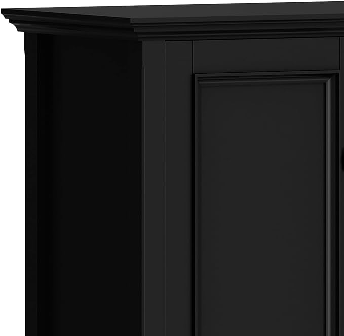 SIMPLIHOME Amherst Storage Cabinet - 66 inch Wide Solid Wood 4-Shelf Sideboard Cabinet in Black, Transitional Buffet for Living Room or Dining Room with 4 Doors and Adjustable Shelves