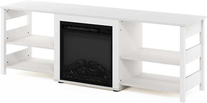 Furinno Classic 70 Inch TV Stand with Fireplace, White Emboss
