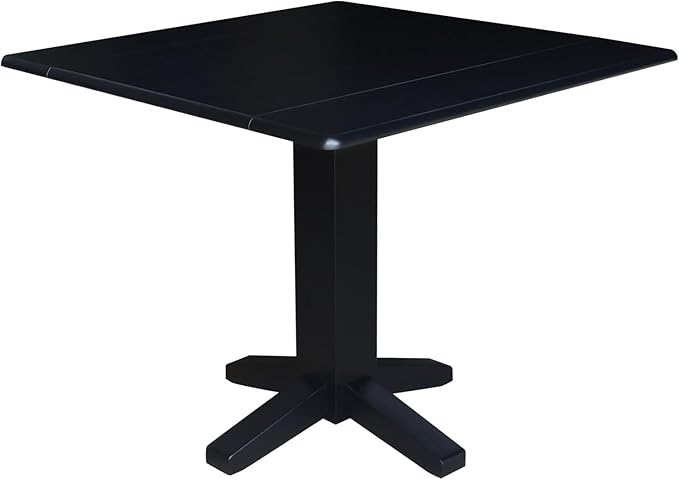 Solid Wood 36" Square Dual Drop Leaf Dining Table, Black