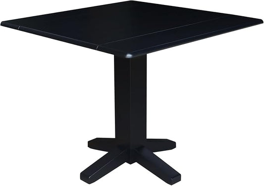 Solid Wood 36" Square Dual Drop Leaf Dining Table, Black