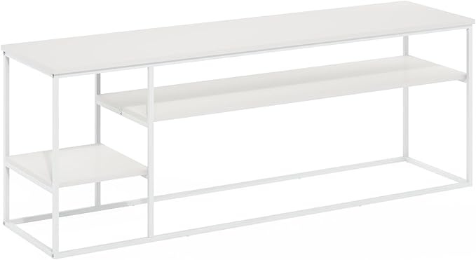Furinno Moretti Modern Lifestyle TV Stand, Entertainment Center for TV up to 65 Inch, for Living Room, Bedroom, White/White