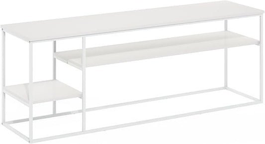 Furinno Moretti TV Stand, 3-Tier Metal Frame Modern Entertainment Center, Open Shelf TV Console for TV up to 60 Inch, for Living Room, Bedroom, Solid White