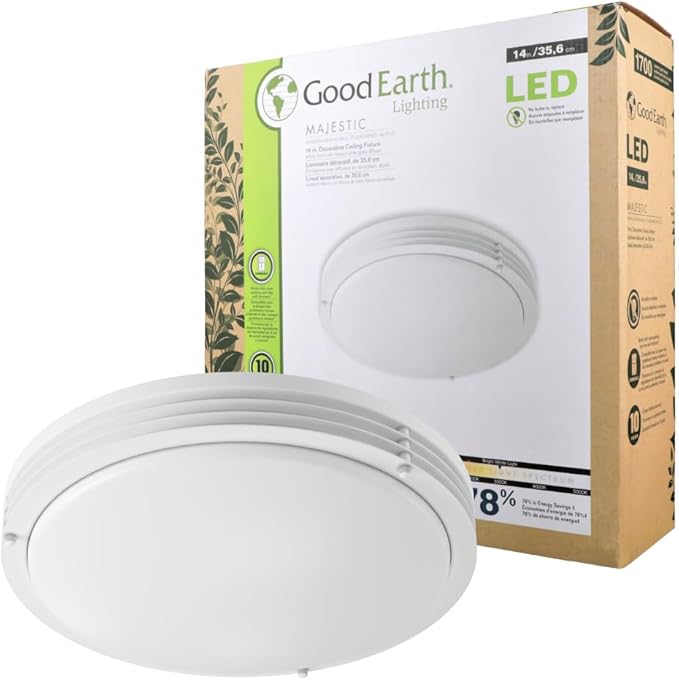 Good Earth Lighting Majestic Ceiling Fixture, 14-inch, 1700 Lumens, Dimmable, Matte White